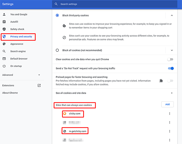 Google Chrome third party cookie exceptions