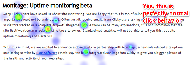 A heatmap report showing activity in non-interactive areas.